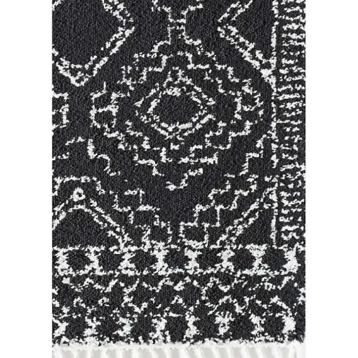 Sable Black and White Moon Area Rug, 5x7