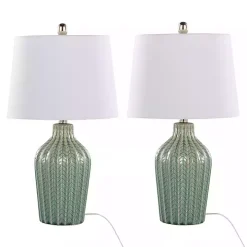 Sage Ceramic Chevron Table Lamps, Set of 2