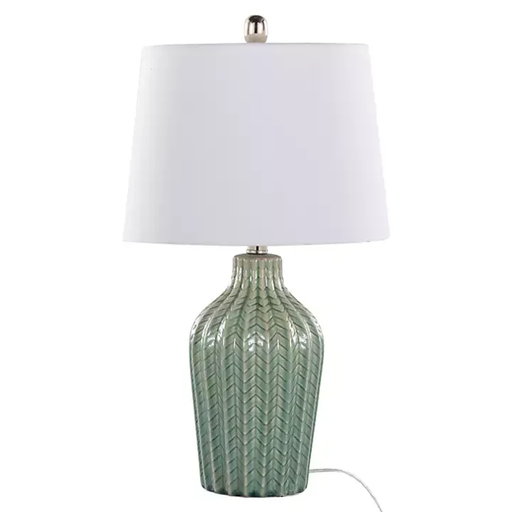 Sage Ceramic Chevron Table Lamps, Set of 2