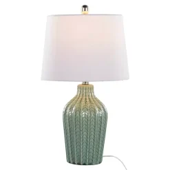 Sage Ceramic Chevron Table Lamps, Set of 2