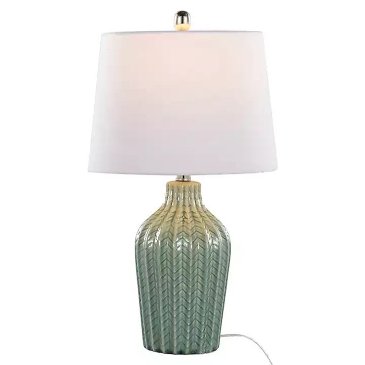 Sage Ceramic Chevron Table Lamps, Set of 2