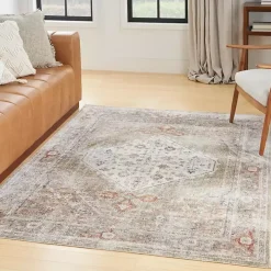 Sage Distressed Medallion Washable Area Rug, 5x7