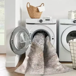 Sage Distressed Medallion Washable Area Rug, 5x7