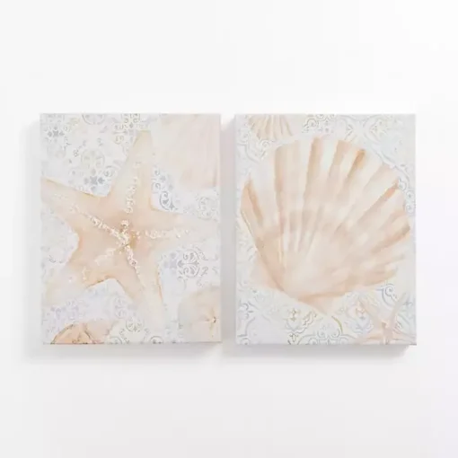 Sandy Seashells Canvas Art Prints, Set of 2