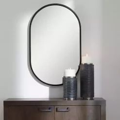 Satin Black Iron Oval Framed Wall Mirror