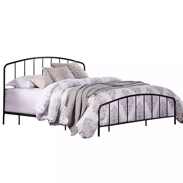 Satin Black Metal Spindle King Headboard Set
