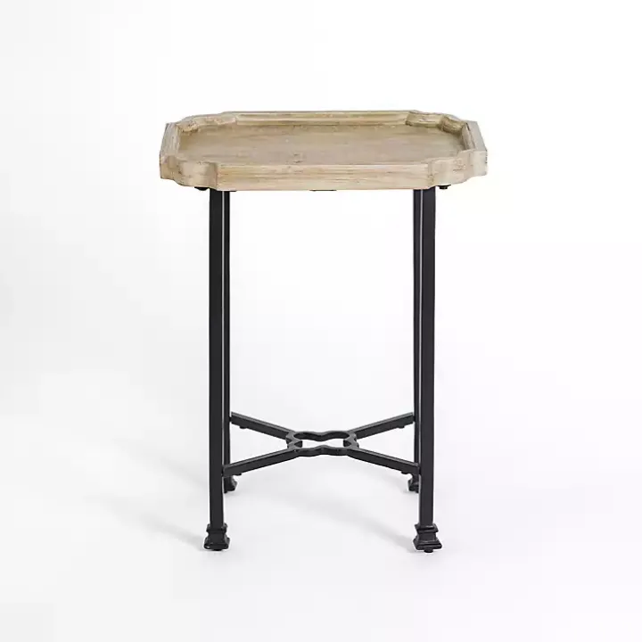 Scalloped Wood and Metal Accent Table