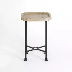 Scalloped Wood and Metal Accent Table