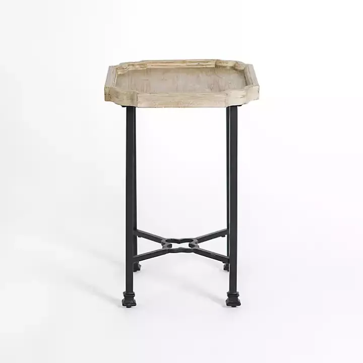 Scalloped Wood and Metal Accent Table
