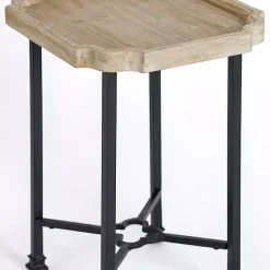 Scalloped Wood and Metal Accent Table