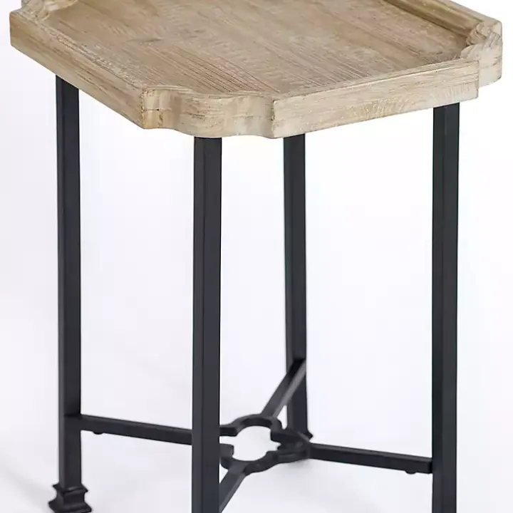 Scalloped Wood and Metal Accent Table