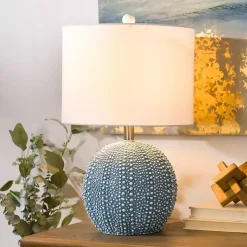Sea Blue Round Textured Table Lamp
