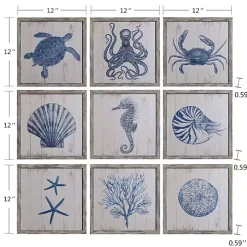 Sea Creatures Framed Wood Art Prints, Set of 9