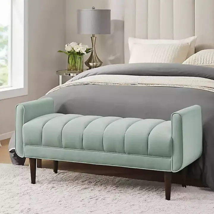 Seafoam Green Velvet Bench