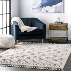 Shaggy Lattice Tassel Ansley Area Rug, 5x7