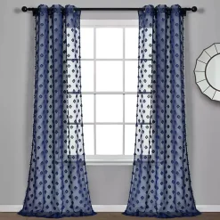 Sheer Navy Dotted Curtain Panel Set, 84 in.