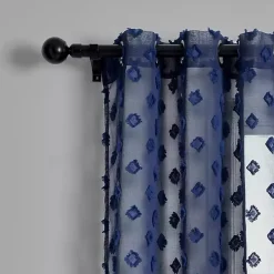 Sheer Navy Dotted Curtain Panel Set, 84 in.