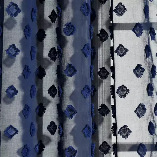 Sheer Navy Dotted Curtain Panel Set, 84 in.