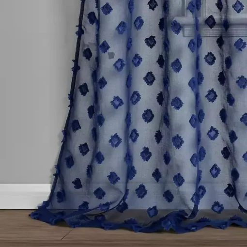 Sheer Navy Dotted Curtain Panel Set, 84 in.