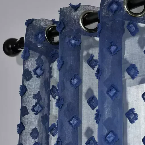 Sheer Navy Dotted Curtain Panel Set, 84 in.