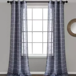 Sheer Navy Textured Curtain Panel Set, 84 in.
