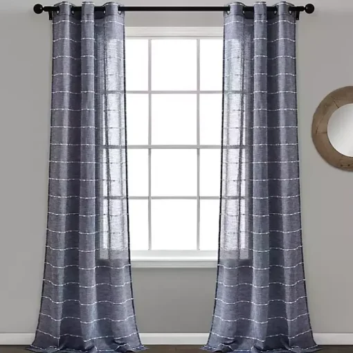 Sheer Navy Textured Curtain Panel Set, 84 in.