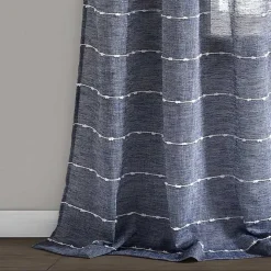 Sheer Navy Textured Curtain Panel Set, 84 in.