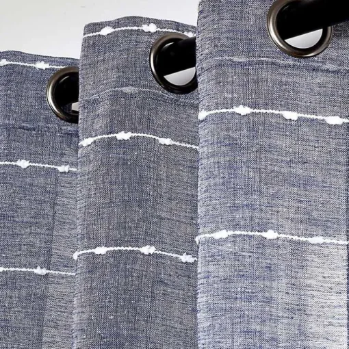 Sheer Navy Textured Curtain Panel Set, 84 in.
