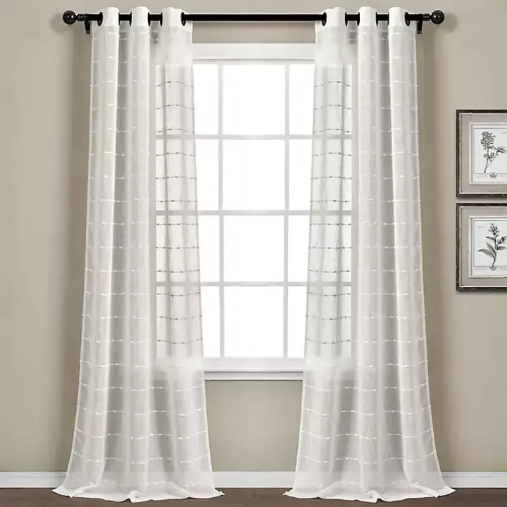 Sheer White Textured Curtain Panel Set, 84 in
