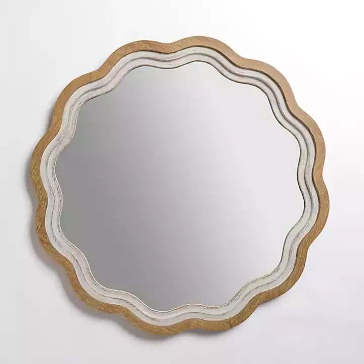 Shelby Natural Wood Scalloped Wall Mirror