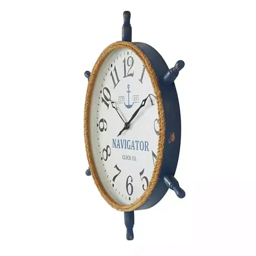 Ship Wheel Wood and Rope Wall Clock