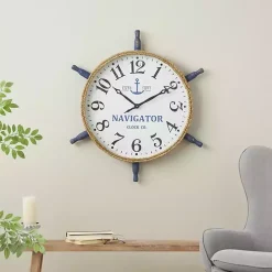 Ship Wheel Wood and Rope Wall Clock