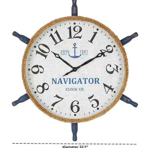 Ship Wheel Wood and Rope Wall Clock