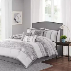 Silver Geometric Stripes 7-pc. King Comforter Set