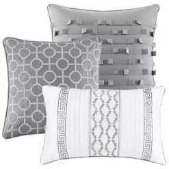 Silver Geometric Stripes 7-pc. Queen Comforter Set