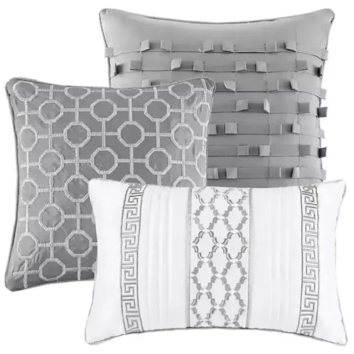 Silver Geometric Stripes 7-pc. Queen Comforter Set