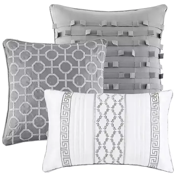 Silver Geometric Stripes 7-pc. Queen Comforter Set
