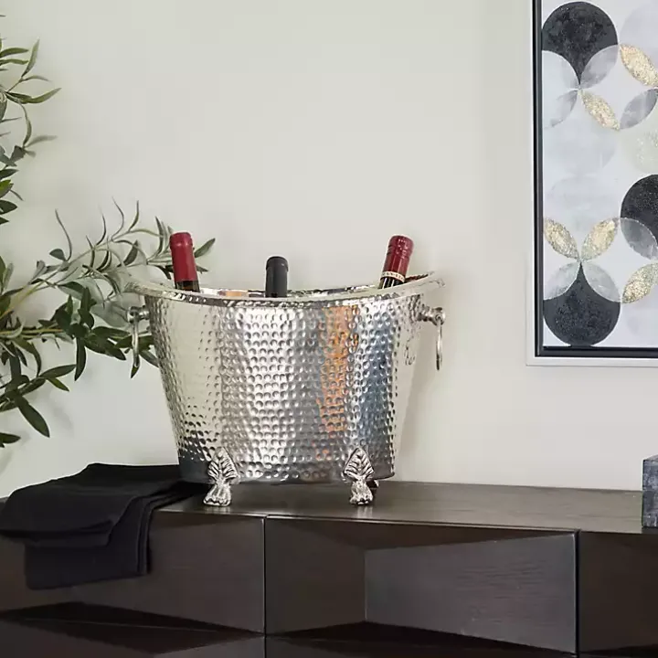 Silver Hammered Metal Footed Wine Bucket