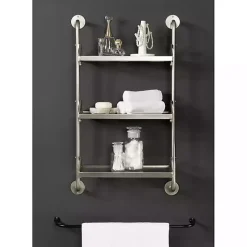 Silver Metal and Glass 3-Tier Wall Shelf