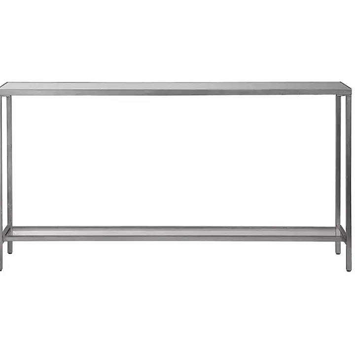 Silver Metal Mirrored Top Slim Console Table