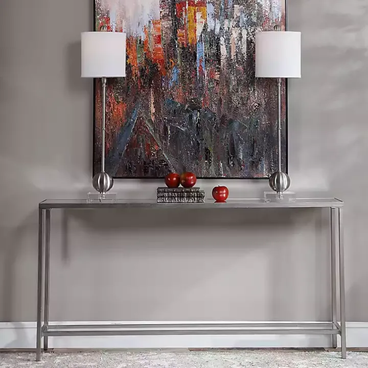 Silver Metal Mirrored Top Slim Console Table