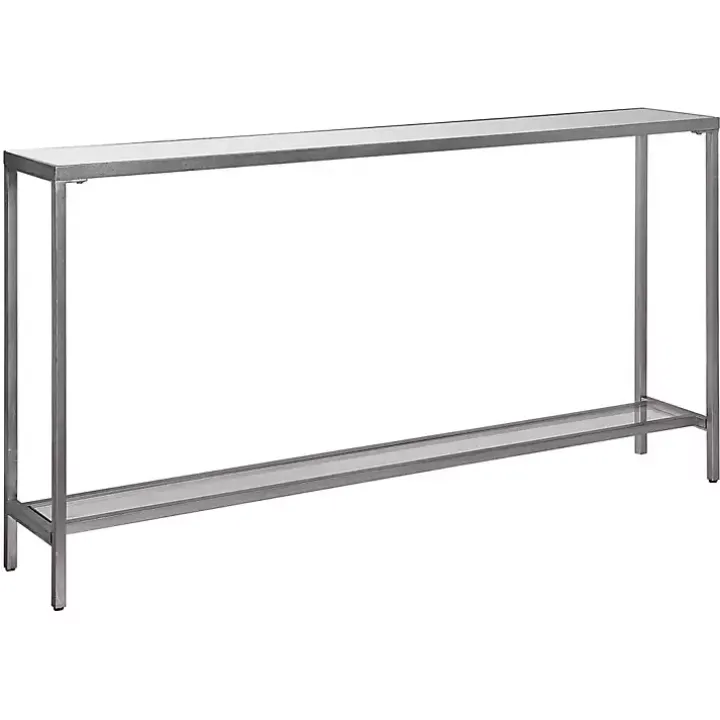 Silver Metal Mirrored Top Slim Console Table