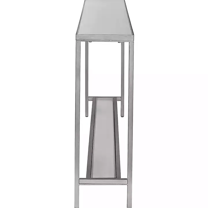 Silver Metal Mirrored Top Slim Console Table