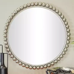 Silver Metal Round Beaded Frame Wall Mirror