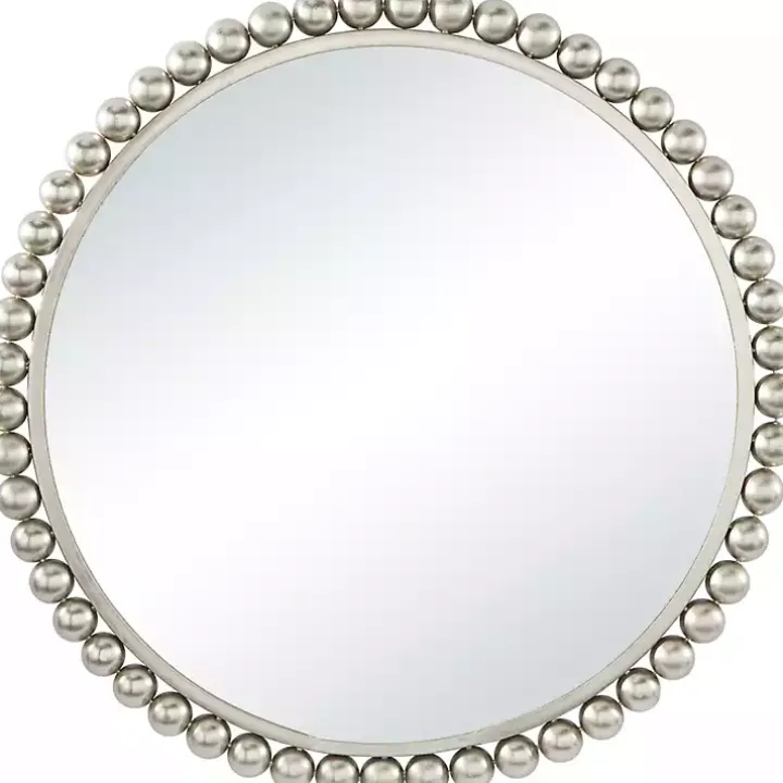 Silver Metal Round Beaded Frame Wall Mirror