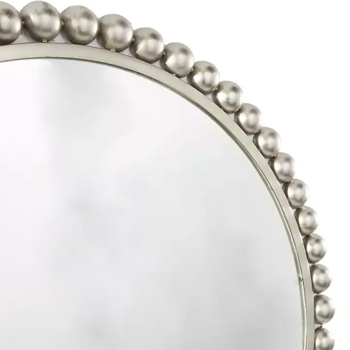 Silver Metal Round Beaded Frame Wall Mirror