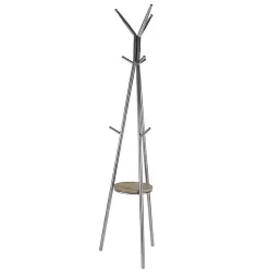 Silver Metal Tripod Coat Rack with Shelf