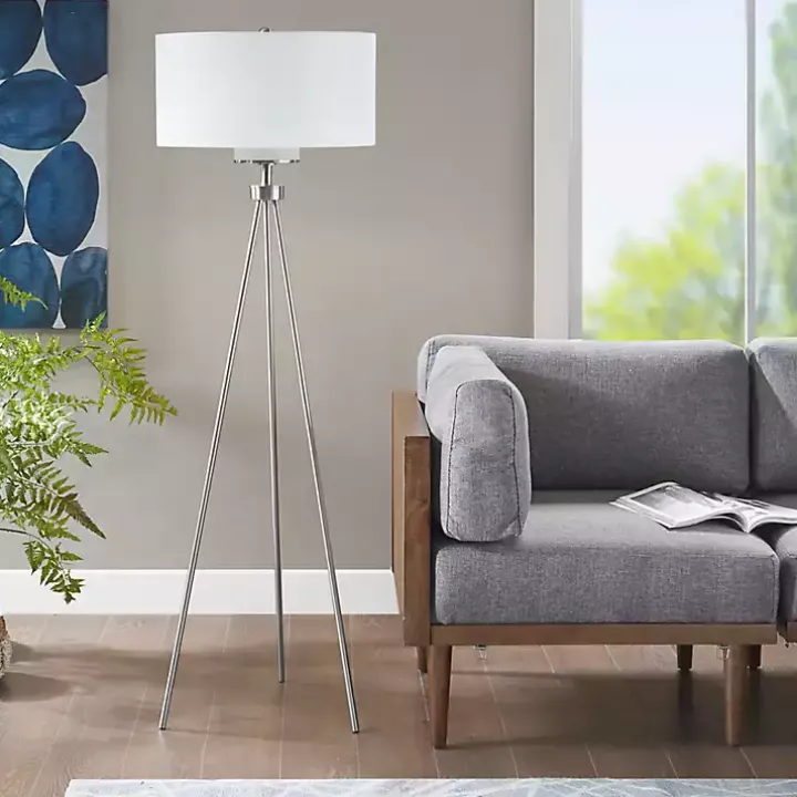 Silver Metal Tripod Floor Lamp
