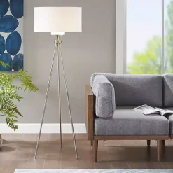 Silver Metal Tripod Floor Lamp