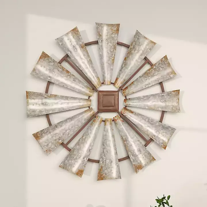 Silver Metal Windmill Wall Plaque